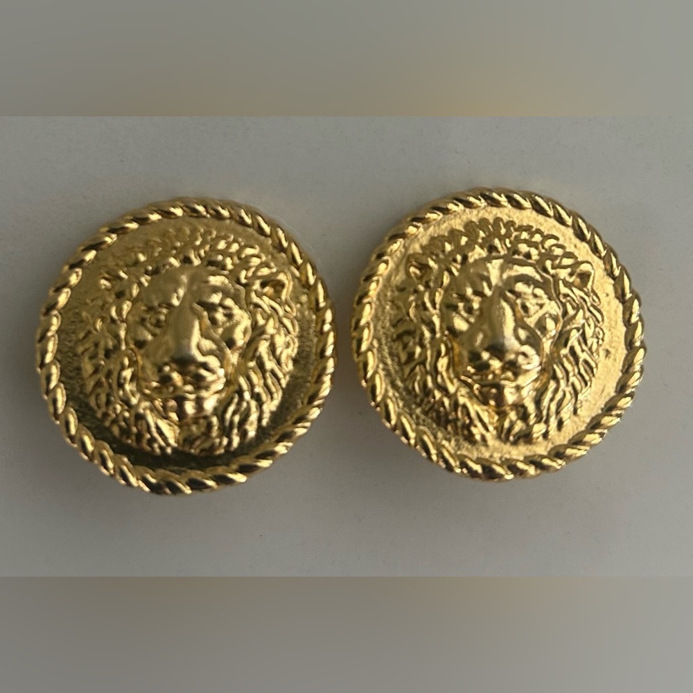Gianni Versace Gold Vintage Profumi Lion Coin Earrings